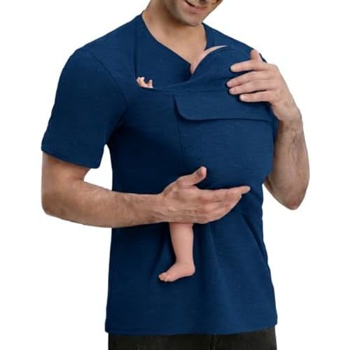 Mens Skin to Skin Dad Shirt Short Sleeve Baby Newborn Pouch with Pocket