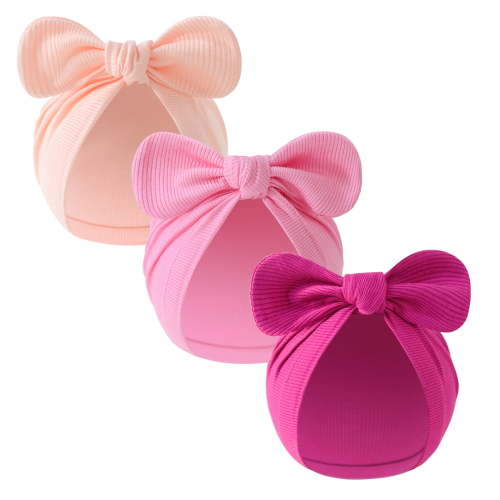 Dalrosia 3PCS Baby Girls Turban Hats with Bow Newborn Hospital Caps Bonnet Beanies Headwraps for Infants Toddlers