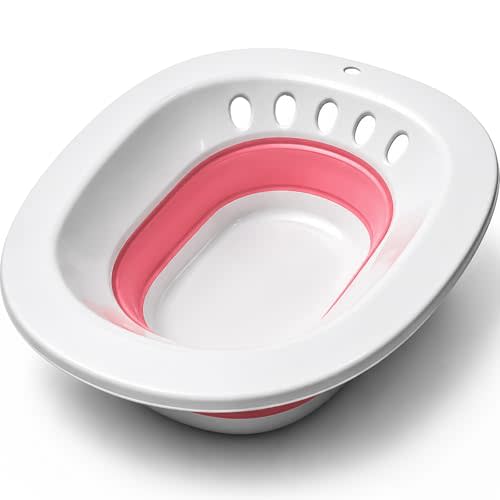 Pochik Sitz Bath for Toilet Seat, Sitz Baths for Hemorrhoids and Postpartum Care, Yoni Steam Seat, Collapsible Basin for Epsom Salt Soak, Sits Bath Kit for Women - Magenta