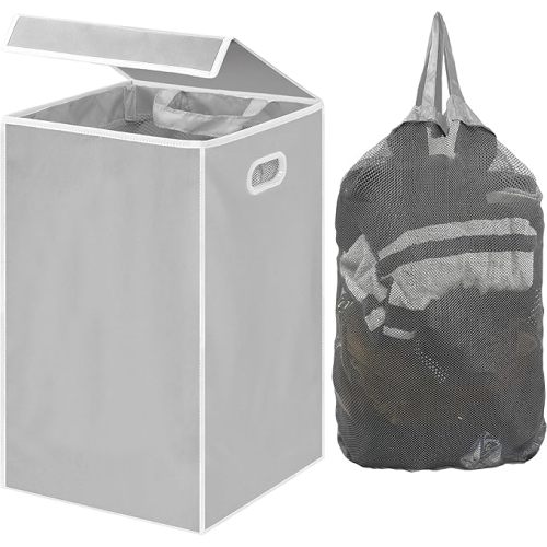 Simple Houseware Foldable Laundry Hamper Basket with Lid and Removable Bag, Gray