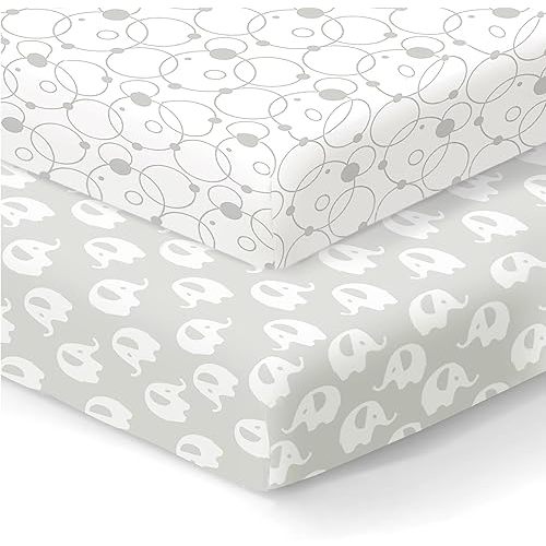 100% Organic Cotton Fitted Sheets for Graco Pack n Play, Babyletto, Pamo Babe, Hiccapop, Dream on Me, Evenflo, Baby Trend, Hygge Hush Portable/Mini Crib/Playards, Beka Bedside Bassinet 2 Pk