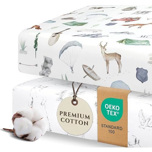 Pobi Baby Crib Sheets for Boys, Soft Cotton Blend, 2-Pack (Explore)