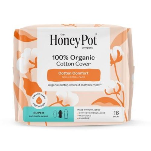 The Honey Pot Company, Non-Herbal Super Pads with Wings, Organic Cotton Cover - 16ct