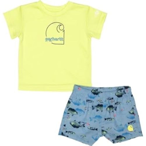 Carhartt Infant Baby Newborn Boys CG8982 Force® Sun Defender Shirt and Woven 'Fish' Shorts Set - UPF 50, Short Sleeve - 12 Month