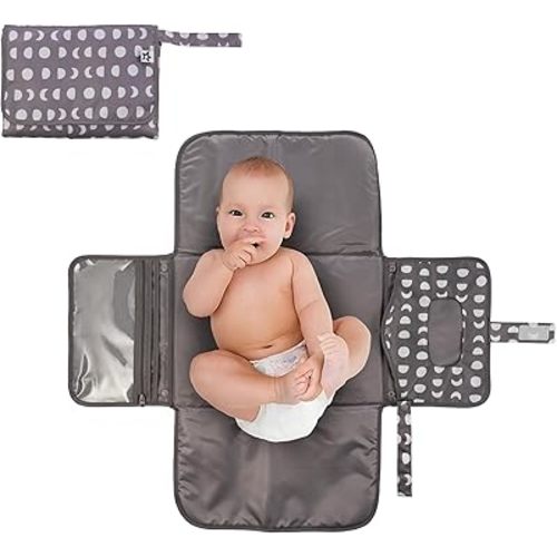Tiny Twinkle Portable Diaper Changing Pad, Foldable Waterproof Baby Change Pad for Newborn Girl & Boy with Smart Wipes Pocket (Luna)