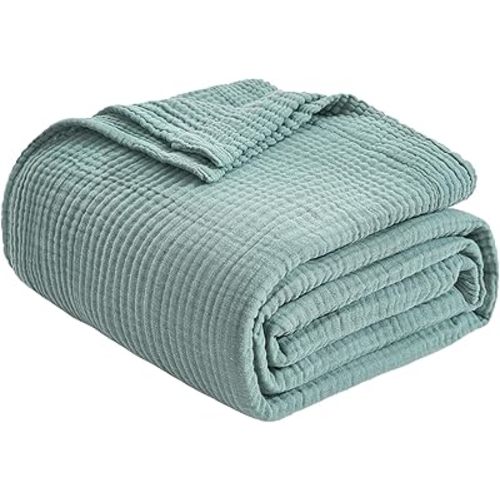 EMME Cotton Throw Blanket for Couch Soft Muslin Blankets 50"x60" Lightweight Breathable Blanket All Season Gauze Blanket, Teal