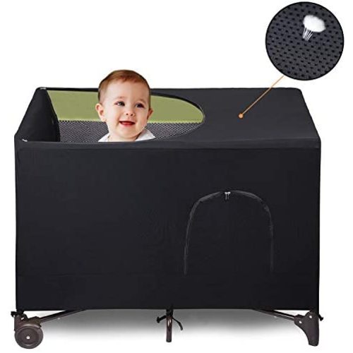 LLYWCM Crib Blackout Cover - Pack and Play Travel Crib Canopy - Stretchy Breathable Baby Netting Cover/Tent for Indoor or Outdoor Portable Playard to Sleeping or Play