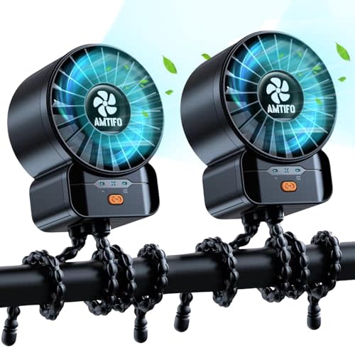 AMTIFO 2-Pack Stroller Fan for Baby: USB Rechargeable, Quiet, Adjustable & Portable - Ideal for Stroller, Crib, Car, Baby Gear - Up to 12 Hours Battery Life, Perfect for Hot Weather