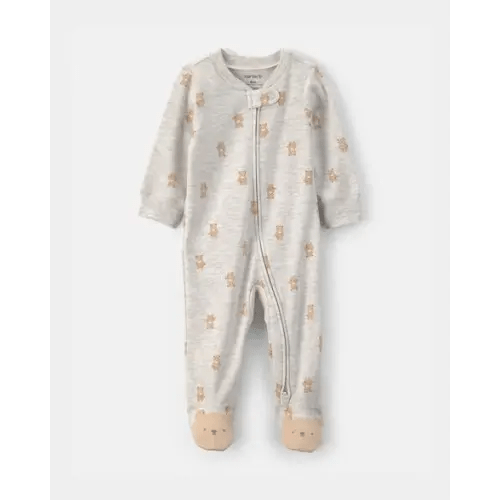 Baby Teddy Bear Cotton 2-Way Zip Sleep & Play Pajamas - Grey | Carter's
