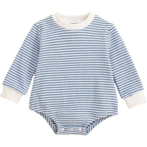 Baby Sweatshirt Romper Boy Girl Waffle Knit Long Sleeve Striped Romper Oversized Sweater Newborn Fall Winter Clothes
