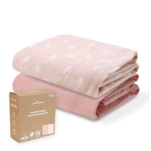 The Peanutshell Pink Bouquet, Solid Organic Cotton Bassinet Sheets for Baby Girls, 2 Pack