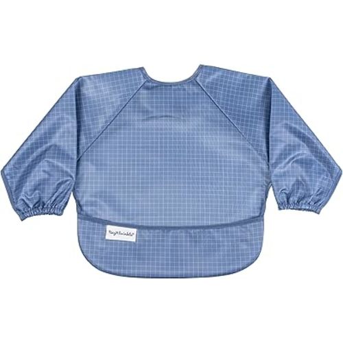 Tiny Twinkle Long Sleeve Bib for Babies & Toddlers | Waterproof Smock Bib for Eating | Machine Washable & Mess-Proof Feeding Essentials | Newborn Shower Gift (Grid, Small 6-24 Months)