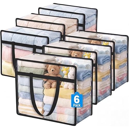 6 Pack Clear Storage Bags for Clothes, 40L Closet Organizers and Storage