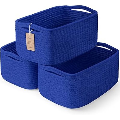 3 Pack Small Storage Baskets for Organizing, 11.8×7.8×5.1", Klein Blue