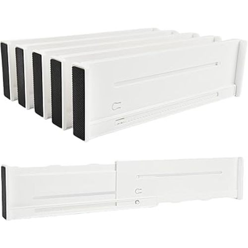 5 Pack Drawer Dividers 3.1" Slim Height Drawer Separators, Non-Slip Plastic Drawer Organizers Expandable 10.6"-17.7" for Shallow Drawers,Kitchen & Clothes Storage, Adjustable Office Drawer Divider