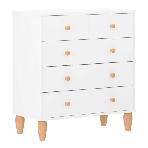 Buzz & Bloom Large Kids 5-Drawer Wood Dresser Chest for Bedrooms, White/Natural
