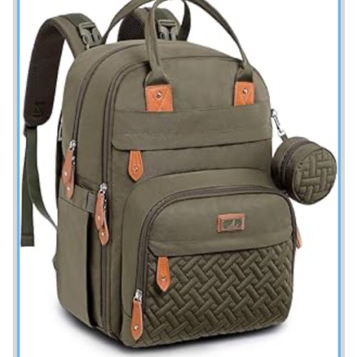 BabbleRoo Diaper Bag Backpack - Baby Essentials Travel Tote - Multi Function Water Resistant Diaper Bag, Travel Essentials Baby Bag with Changing Pad, Stroller Straps & Pacifier Case - Army Green