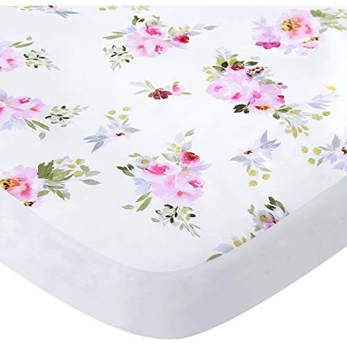 Mini Crib Sheets Girl, Mini Crib Mattress Sheet for Girls, Cute Floral Playard Playpen Sheets, Suitable for Graco Play Yards, Floral Mini Crib Sheets - Sheer Lilac Floral