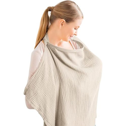 Breastfeeding Cover Soft Cotton Nursing Cover with Arch Hoop Neck Full Privacy Apron for Outdoor Breastfeeding Mom Newborn