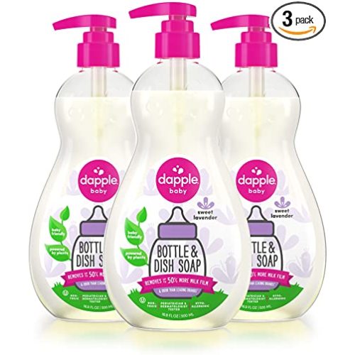 Dapple Baby, Bottle and Dish Soap Dish Liquid Plant Based Hypoallergenic 1 Pump Included, Packaging May Vary, Lavender 50.7 Ounce, (Pack of 3) - 16.9 Fl Oz (Pack of 3)