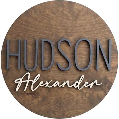 Custom Round Nursery Name Sign, Personalized 3D Baby Name Announcement Sign, Personalized Wooden Wall Plaque, 3D Wall Art for Children & Kids Rooms, Family Name Signs, 30 Colors (Design 4)