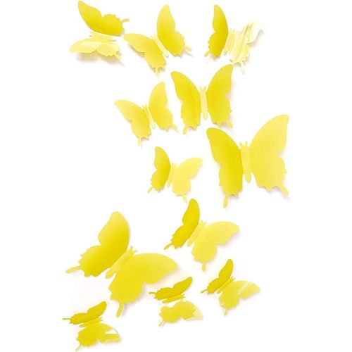 Cute Yellow Butterfly Wall Decor 24 pcs, Girls Room Wall Decals, Aesthetic Butterflies Stickers for Nursery Decorations, Baby Toddler Room Decor for Girls