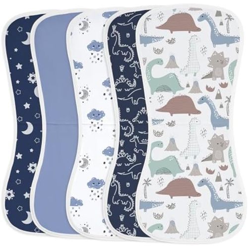 Yoofoss Baby Burp Cloths 100% Organic Cotton 5 Pack Burping Cloths for Babies Boys Girls Large 21''X10'' Extra Soft and Absorbent Dinosaur