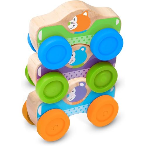 Melissa & Doug First Play Wooden Animal Stacking Cars (3 pcs)