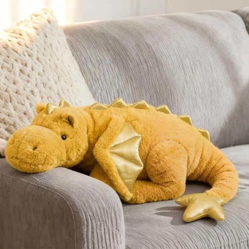 ARELUX Large 37in Cute Dragon Stuffed Animals Plush Toy Soft Yellow Pterosaur Plushie Giant Fuzzy Dinosaur Pillow Plushies with Wings Cuddly for Friends Family