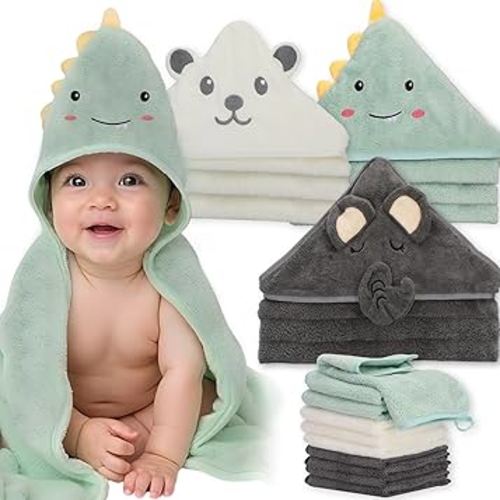 Saranna Baby Hooded Towels for Newborn 13pcs, Soft Baby Bath Towels and Washcloths Set for Toddlers, Infant Towels with Hood Set.