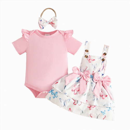 TOWED22 Baby Clothes Girl Newborn Infant Girls Summer Outfit Short Sleeve Romper Daisy Short Headband Set Pink,3-6 M