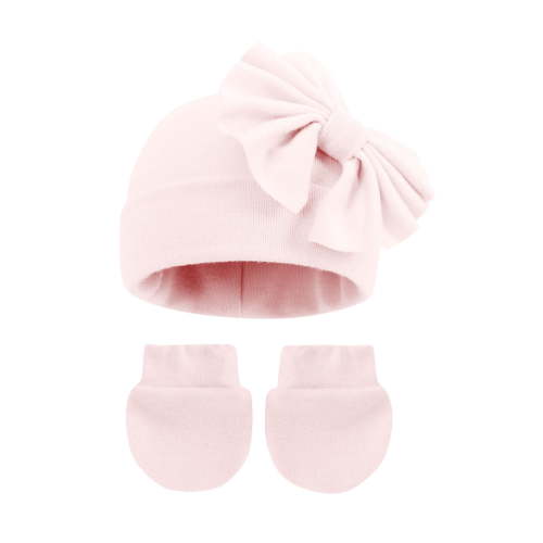 Jgppe Newborn Baby Girl Bow Hats Set with Mittens Comfy Warm Baby Beanie 2 Piece for 0-6 Months