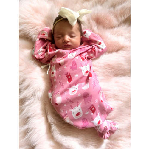 Reindeer Pink / Organic Kimono Knot Gown