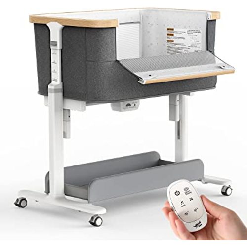 Rocking Bassinet for Baby Electric Automatic Bedside Sleeper Rocks Itself 3 Motion Auto Rolling Newborn Cradle 5 Height Adjustable with Music, Wheels, Storage, Dark Grey