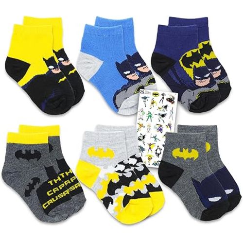 DC Comics Batman Ankle Socks For Toddlers 6 Pack Set - Bundle with 6 Pair Of Batman Ankle Socks Size 12-24 Months, and More | Socks For Boys