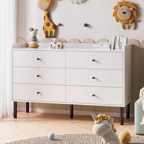 LYNSOM White Dresser for Bedroom, 6 Drawer Dresser with Wide Drawer and Metal Handles, Modern Dressers & Chests of Drawers for Hallway Entryway