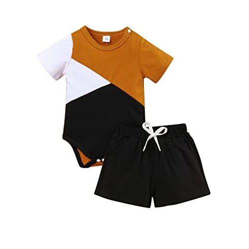 Oklady Newborn Baby Boy Clothes Color Block Bodysuit and Shorts Infant Boy Summer Outfits Set