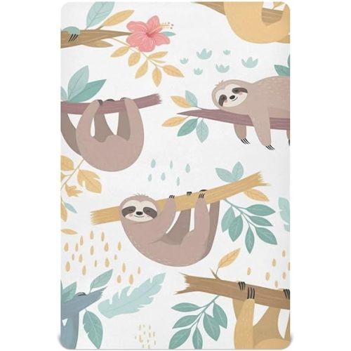 Kigai Sloth Pattern Crib Sheets - Fitted Crib Sheets for Boys Girls, Soft Baby Crib Mattress Sheets 52 x 28 Inches