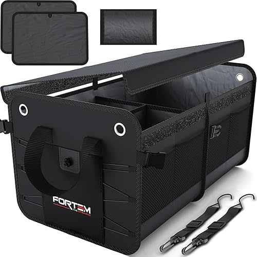 FORTEM SUV Trunk Organizer, Car Organizer, Collapsible Multi-Compartment Storage Bag for Car Accessories for Women Men, Non Slip Bottom, Adjustable Straps, Soft Cover 65L (Large, Black)