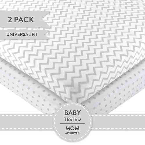 Ely's & Co. Cotton Pack N' Play Portable Crib Sheets in Light Grey (2 Pack)