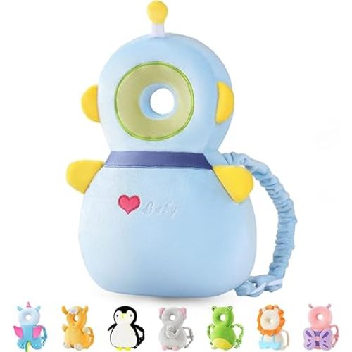 JunNeng Baby Head Protector Backpack, Toddler Walking Fall Head Protection, Robot Blue