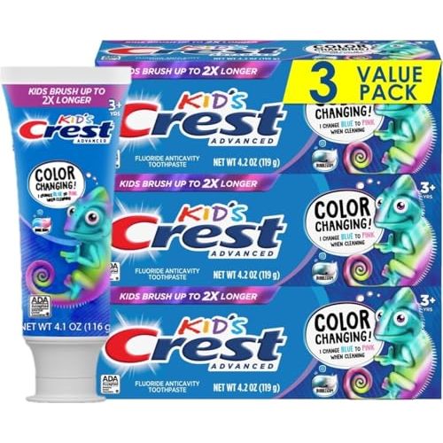 Crest Advanced Kid's Fluoride Toothpaste, Bubblegum Flavor, 4.2 oz, 3 Count, Color-Changing Anticavity Toothpaste
