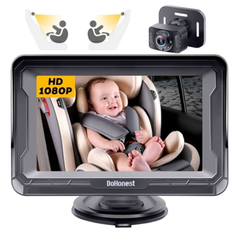 DoHonest Baby Car Camera HD 1080P - Rear-Facing Car Baby Monitor with Night Vision, Adjustable View Angle, Easy Setup, Anti-Glare Display, Safety for Kids & Infants
