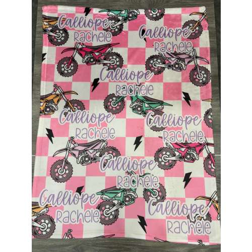 Personalized baby blanket, dirt bike, pink, gift for baby, baby shower gift.