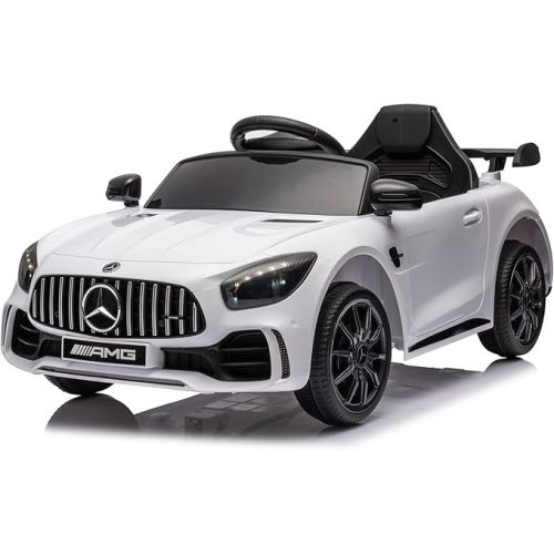 Winado 12V Ride on Car, Licensed Mercedes Benz AMG GTR Battery Powered Electric Vehicle, w/Parent Remote, Wider Seat, LED Lights, Openable Doors, MP3 Player, Smooth Start, 3 Speeds - White