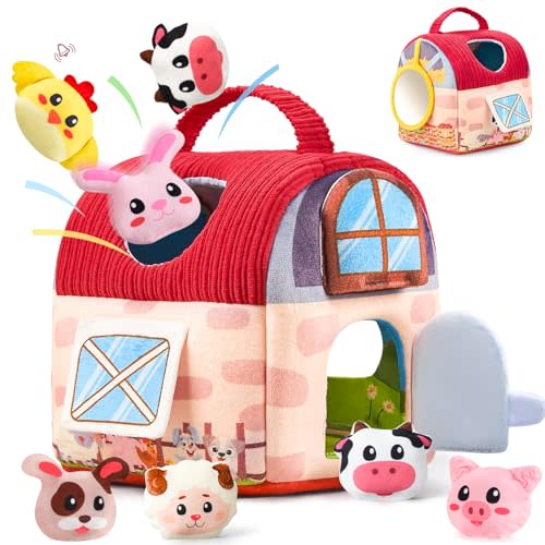 Baby Girl Toys 6-12 Months, Surprise Barn with 12 PCS Stuffed Farm Animals, Montessori Sensory Developmental Learning Toys for 6-12 Months, Ideals 6 7 8 9 Month Old Baby Boy Girl Gifts Toy
