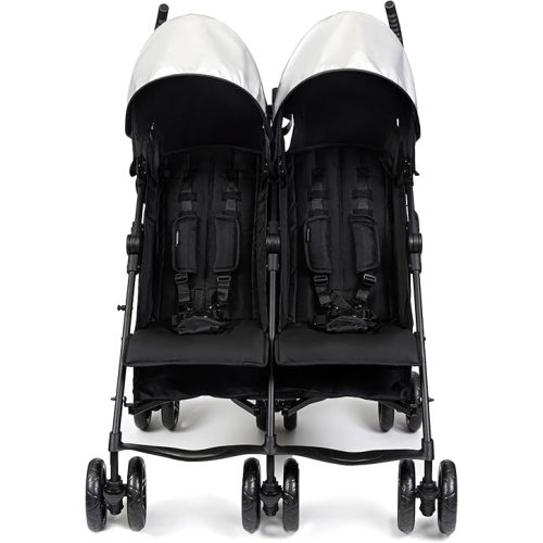 Summer Infant 3Dlite Folding Lightweight Side by Side Double Stroller with 5-Point Safety Harness for Infants and Toddlers, Black