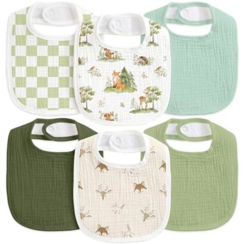 6-Pack Muslin Baby Bibs for Drooling & Teething, Absorbent Bib