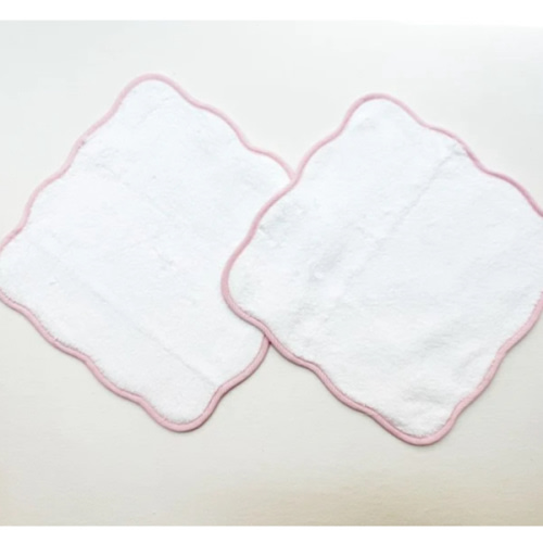 Scallop-edge Wash Cloth Set of 2 - Pink Stripe