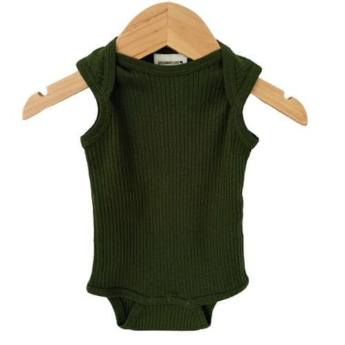 Organic Ribbed Sleeveless Bodysuit, Forest Green